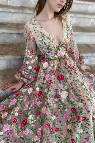 Wildflower Romance Embroidered Maxi Dress - By Baano