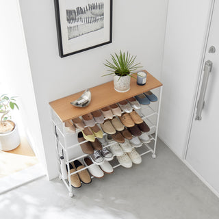 Rolling Five-Tier Shoe Rack (" H) - Steel + Wood - By Baano