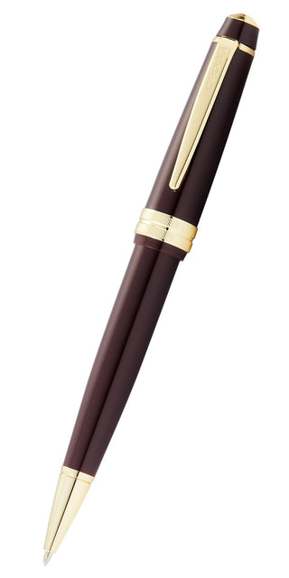 Bailey Light™ Polished Burgundy Resin and Gold Tone Ballpoint Pen - By Baano