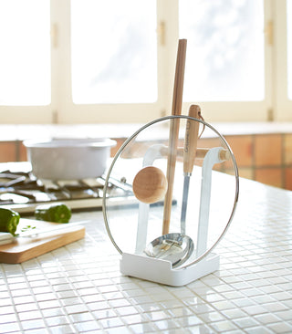 Lid & Ladle Stand - Steel + Wood Yamazaki Home
