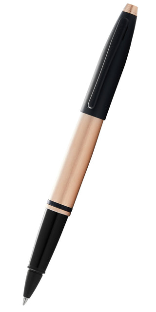 Calais™ Brushed Rose Gold Plate and Black Lacquer Rollerball Pen - By Baano