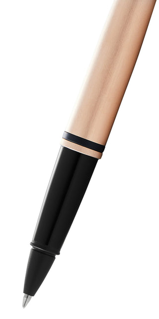 Calais™ Brushed Rose Gold Plate and Black Lacquer Rollerball Pen - By Baano