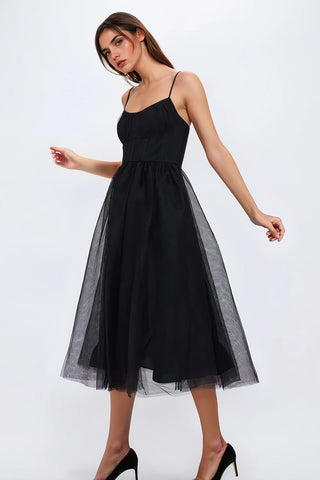 Zdenka Black Tulle Midi Dress - By Baano