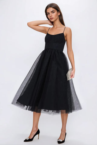 Zdenka Black Tulle Midi Dress - By Baano