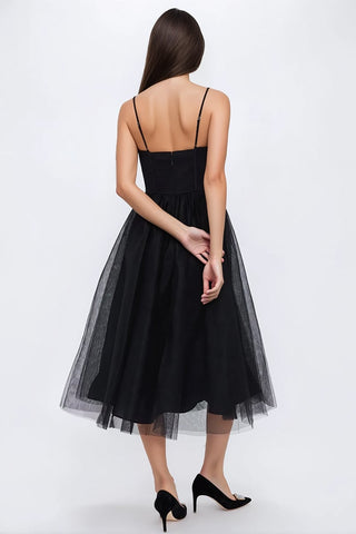 Zdenka Black Tulle Midi Dress - By Baano