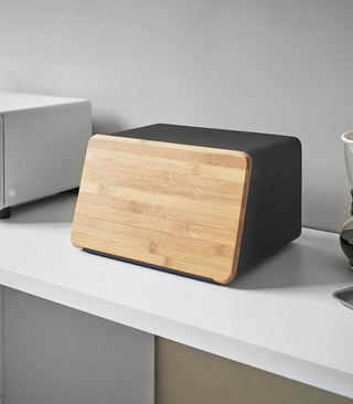 Bread Box with Cutting Board Lid - Steel + Wood - By Baano
