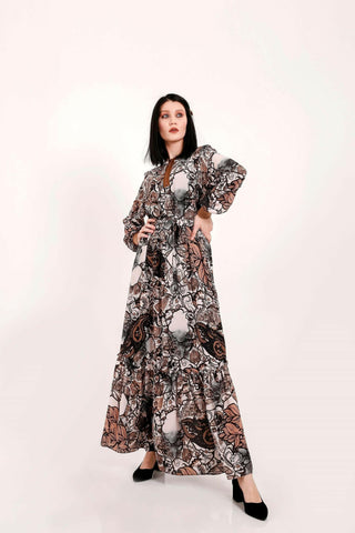 Paisley Maxi Dress with Long Sleeves - By Baano