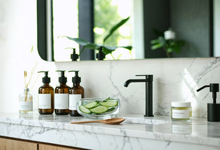 Natural skincare ingredients like cucumber and gentle cleansers for your daily self-care routine