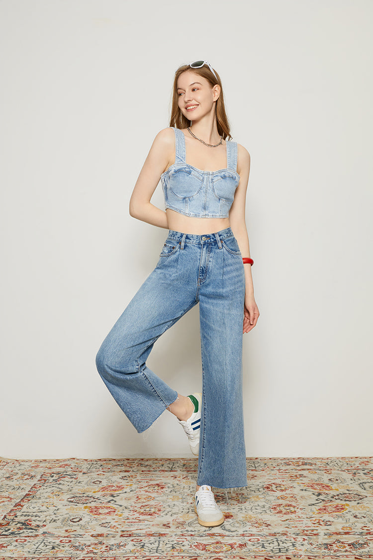 CHILL Pleat Straight Ankle Jeans HJ133 [FINAL SALE] Hey Joanie