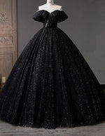 Black off the shoulder sparkle long tulle ball gown