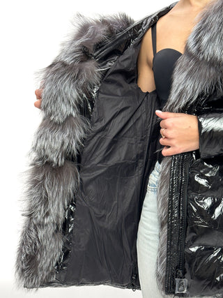 Onyx Genuine Silver Fox Down Parka 107cm - By Baano