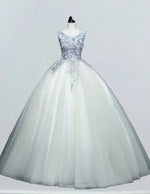 Woman scoop lace applique long ball gown prom dress bridal gown