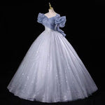 Silver grey sparkle lace tulle prom dress evening gown