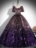 Gradient purple velvet sequin long prom dress ball gown
