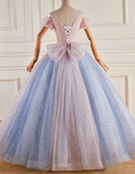 V neck pleated blue evening gown,lace applique long glitter tulle ball gown
