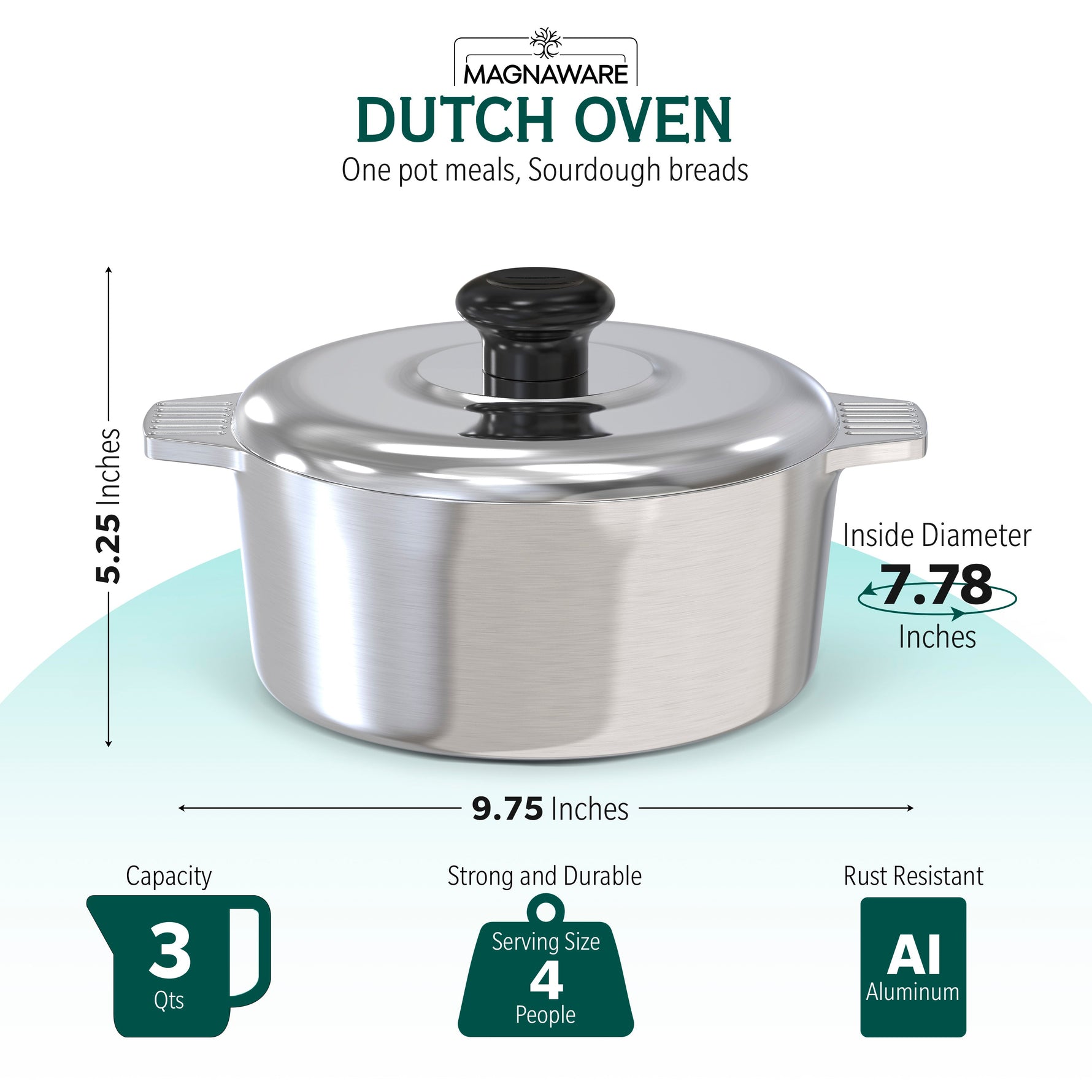 3 Quarts Round Dutch Oven with Lid - By Baano