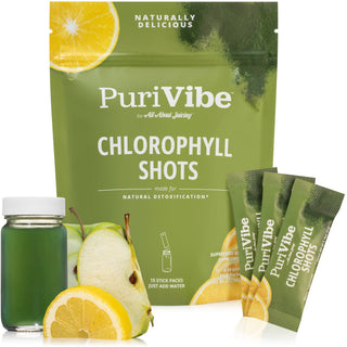 PuriVibe Chlorophyll & Lemon Juice Shots - Wellness Shot, Superfood Supplement Powder - Green Juice - Supports Detox & Gut Health