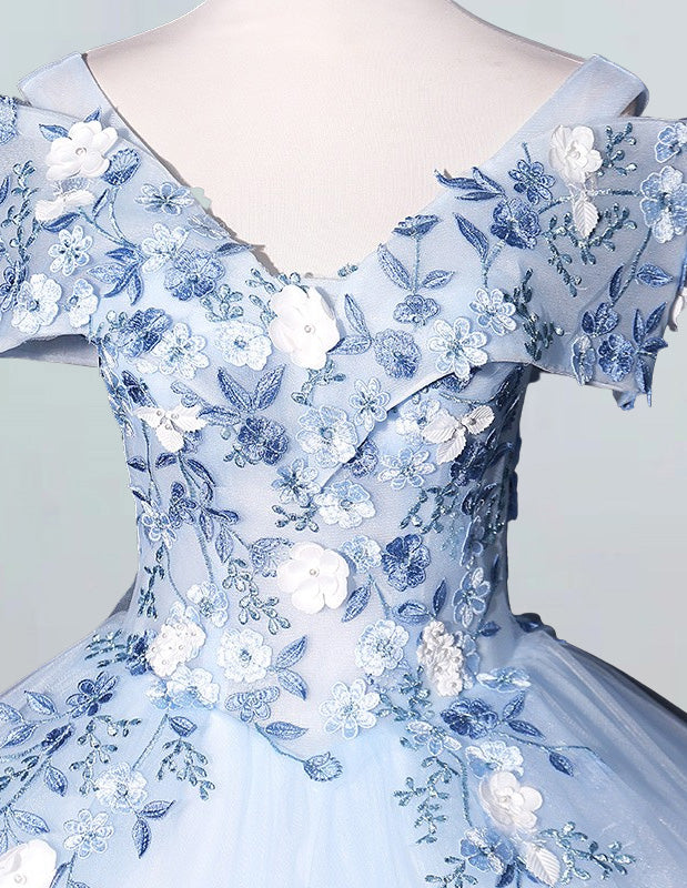 Blue Off-Shoulder Lace Tulle Evening Gown | Women's Prom & Bridesmaid Dress