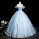 Light blue off the shoulder long princess dress ball gown