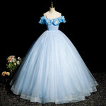 Light blue off the shoulder long princess dress ball gown