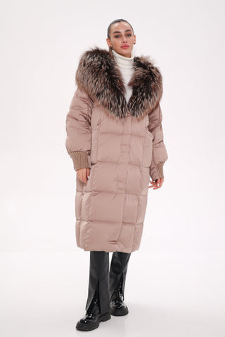Rei Silver Fox Fully Lined Hood Down Coat in Blush - By Baano