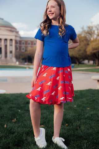 SMU Red Mustang Ruffle Twirl Skort - By Baano