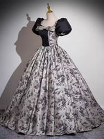 Woman printed satin ball gown evening dress