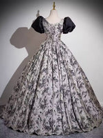 Woman printed satin ball gown evening dress