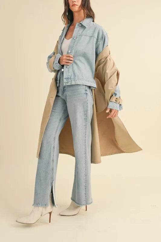 MABLE Layered Look Trench Coat With Denim Jacket - By Baano