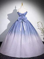 Gradient blue color pleated long ball gown prom dress