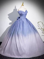 Gradient blue color pleated long ball gown prom dress