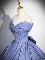 Gradient blue color pleated long ball gown prom dress