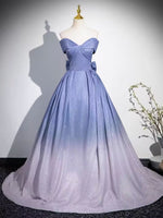 Gradient blue color pleated long ball gown prom dress