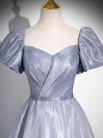 Gradual silver grey pleated long prom dress gown