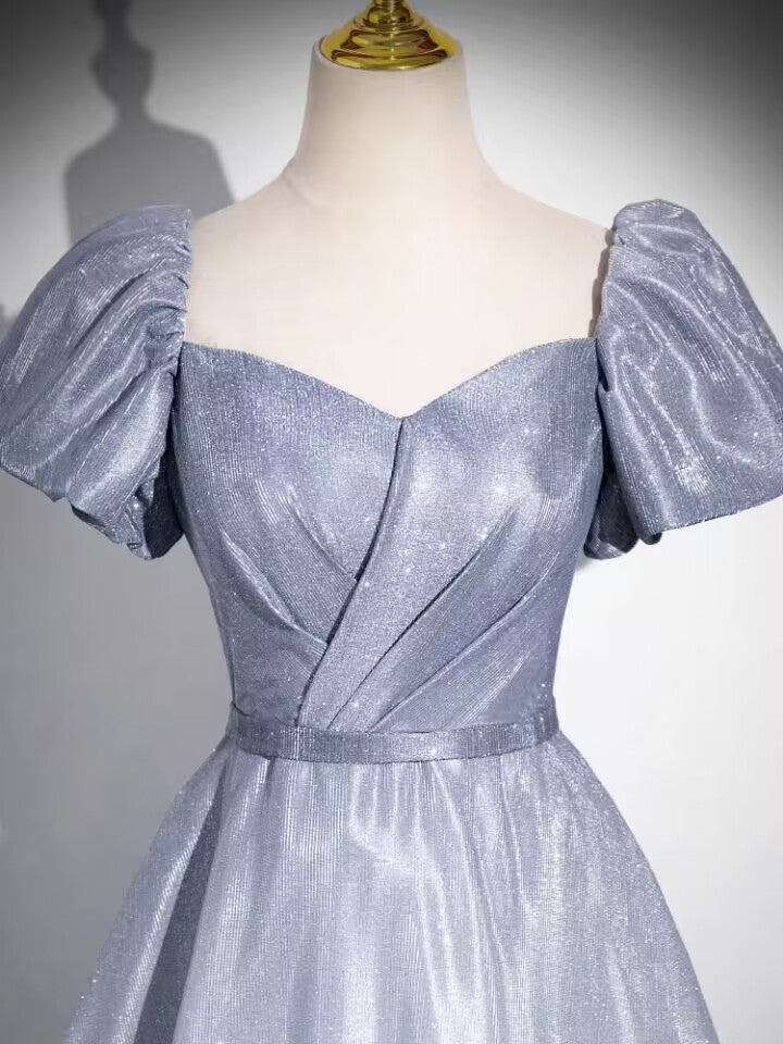 Gradual silver grey pleated long prom dress gown