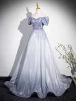 Gradual silver grey pleated long prom dress gown