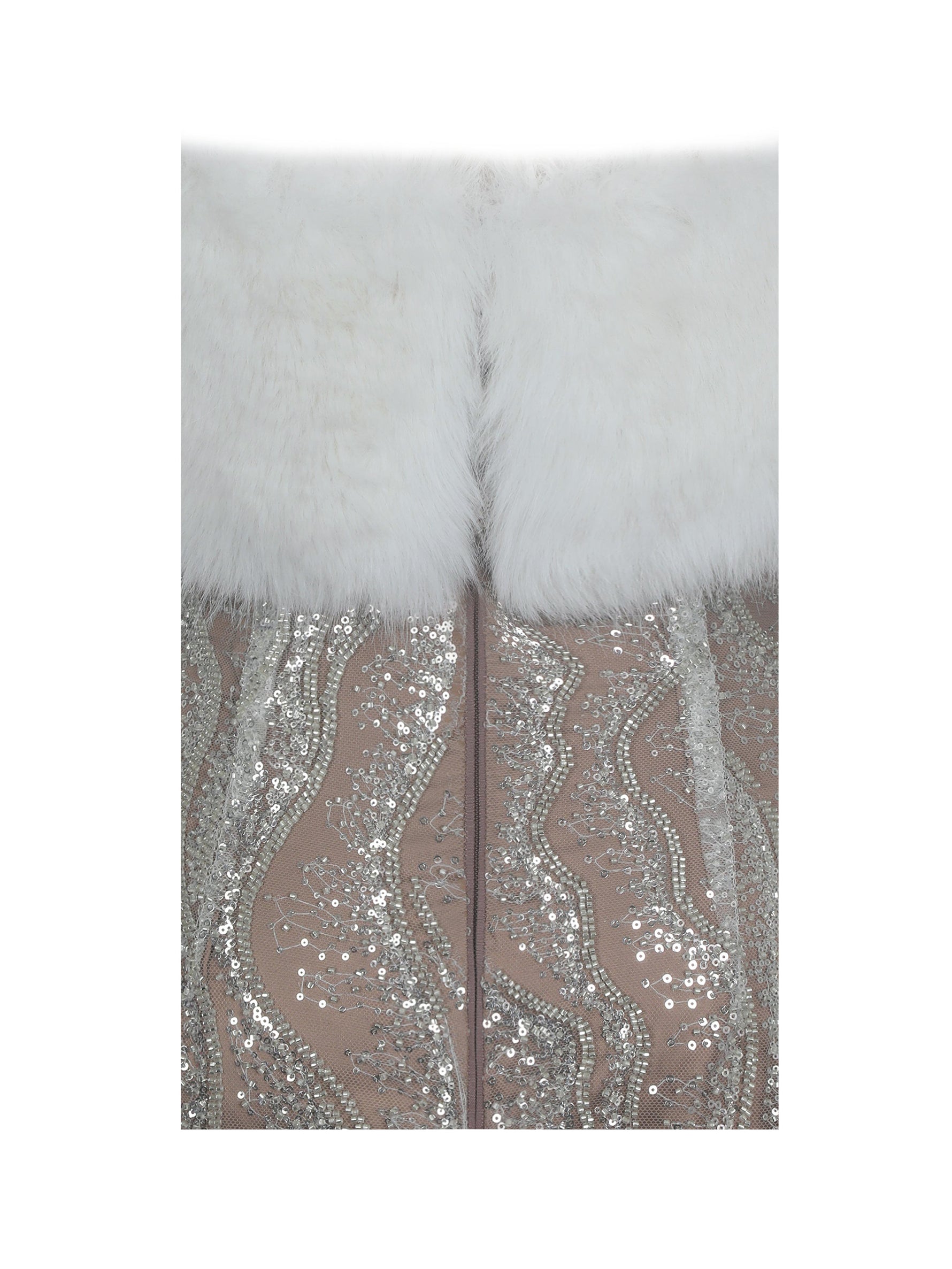 Averie White Fur Off-Shoulder Beige Sequin Mini Dress Miss Circle