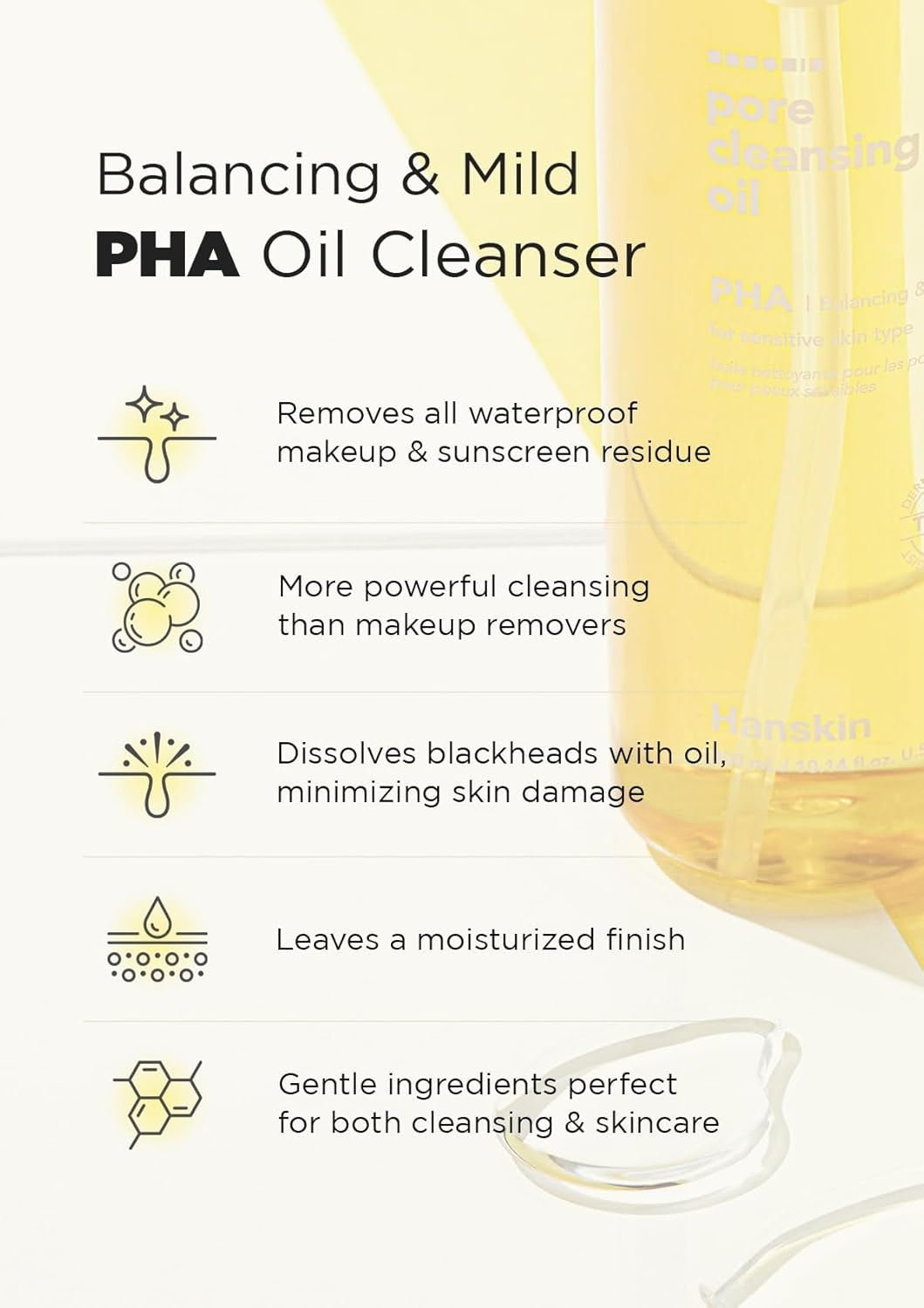 Pore Cleansing Oil, Oil Cleanser for Face, Makeup Blackhead Remover, Korean Cleanser for Sensitive Skin [PHA] (10.14 Oz)