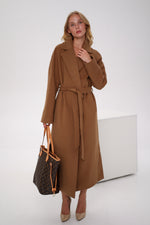 Cambridge Comfort Wraparound Wool Cashmere Coat in Dark Camel