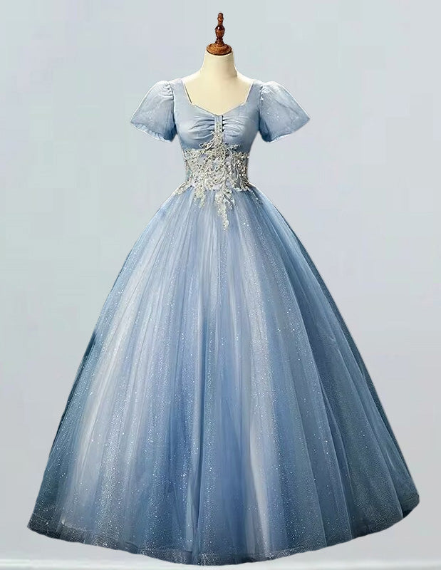 Elegant Boat Neck Beaded Lace Tulle Evening Gown | Girls' Prom & Bridesmaid Dress