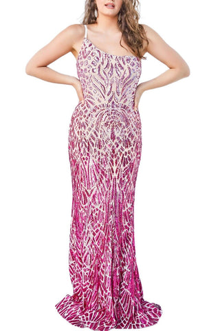 Jovani One Shoulder Bodycon Embellished Sequin Gown - Glamourous Grace