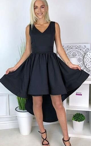 Black v neck short satin prom dress cocktail dress homecoming dress