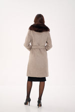 Genuine Polar Fox Fur Virgin Wool Coat