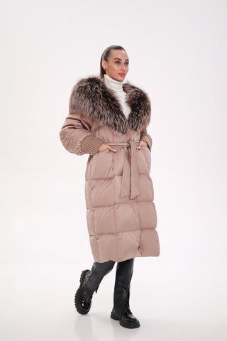 Rei Silver Fox Fully Lined Hood Down Coat in Blush - By Baano