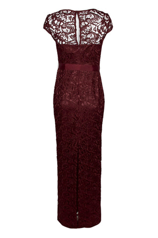 Adrianna Papell Boat Neck Cap Sleeve Tie Front Zipper Back Lace Gown - By Baano
