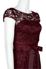 Adrianna Papell Boat Neck Cap Sleeve Tie Front Zipper Back Lace Gown - Glamourous Grace