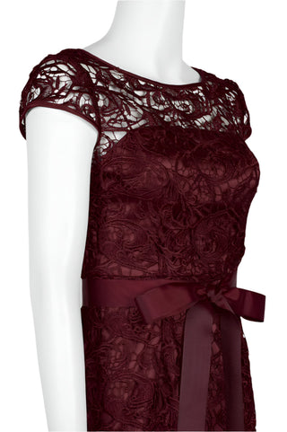 Adrianna Papell Boat Neck Cap Sleeve Tie Front Zipper Back Lace Gown - By Baano
