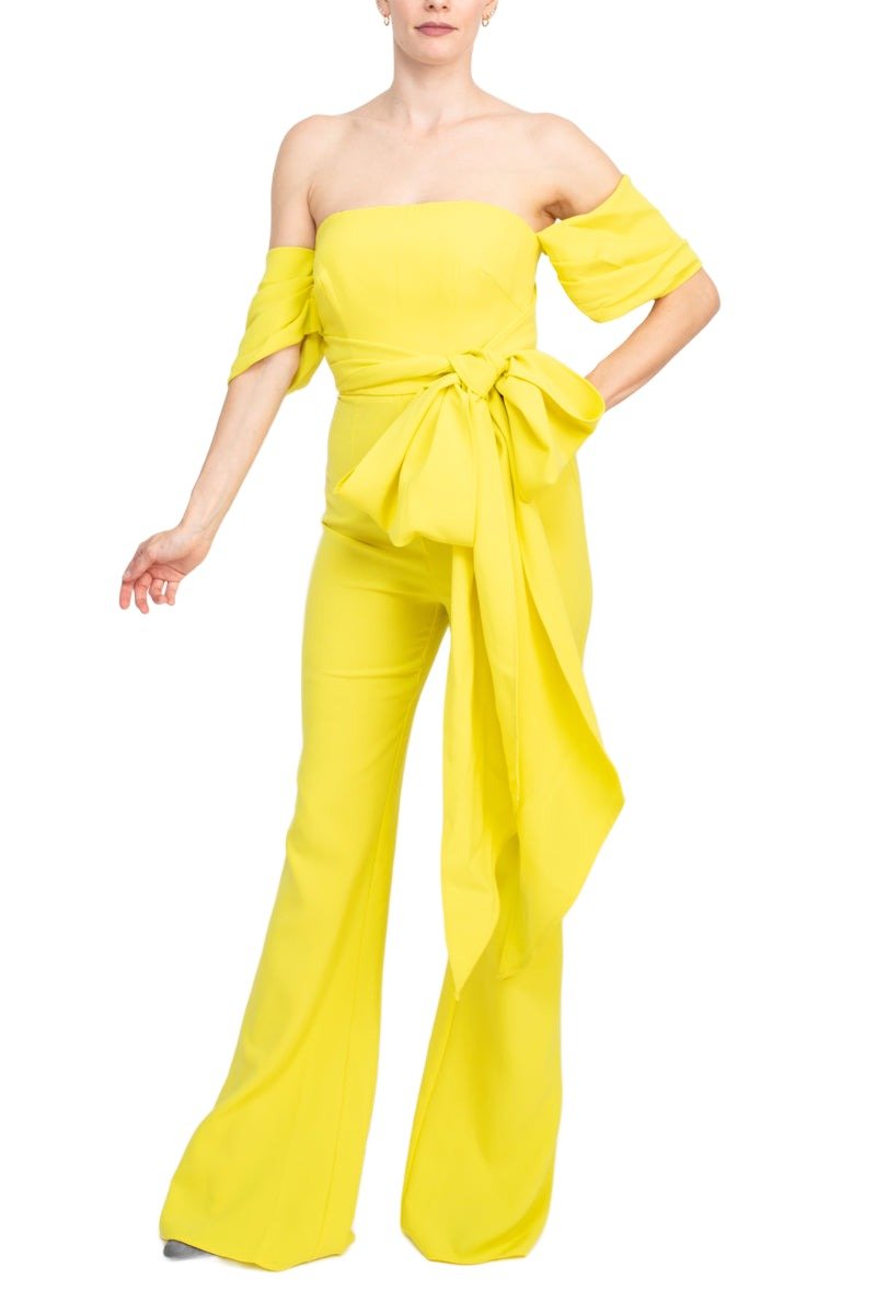 Jovani Off The Shoulder Scuba Crepe Prom Jumpsuit - Glamourous Grace