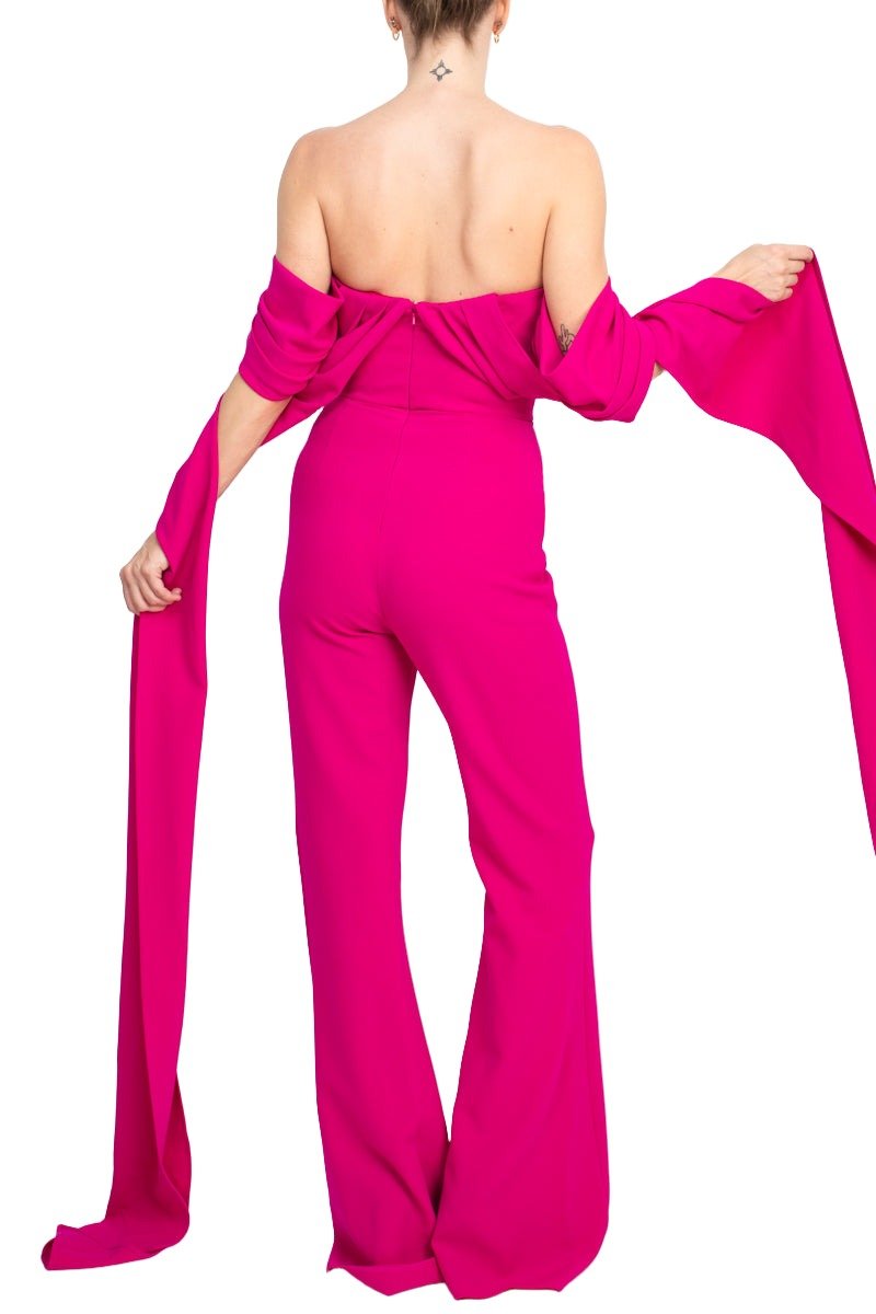 Jovani Off The Shoulder Scuba Crepe Prom Jumpsuit - Glamourous Grace