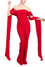 Jovani Off The Shoulder Scuba Crepe Prom Jumpsuit - Glamourous Grace